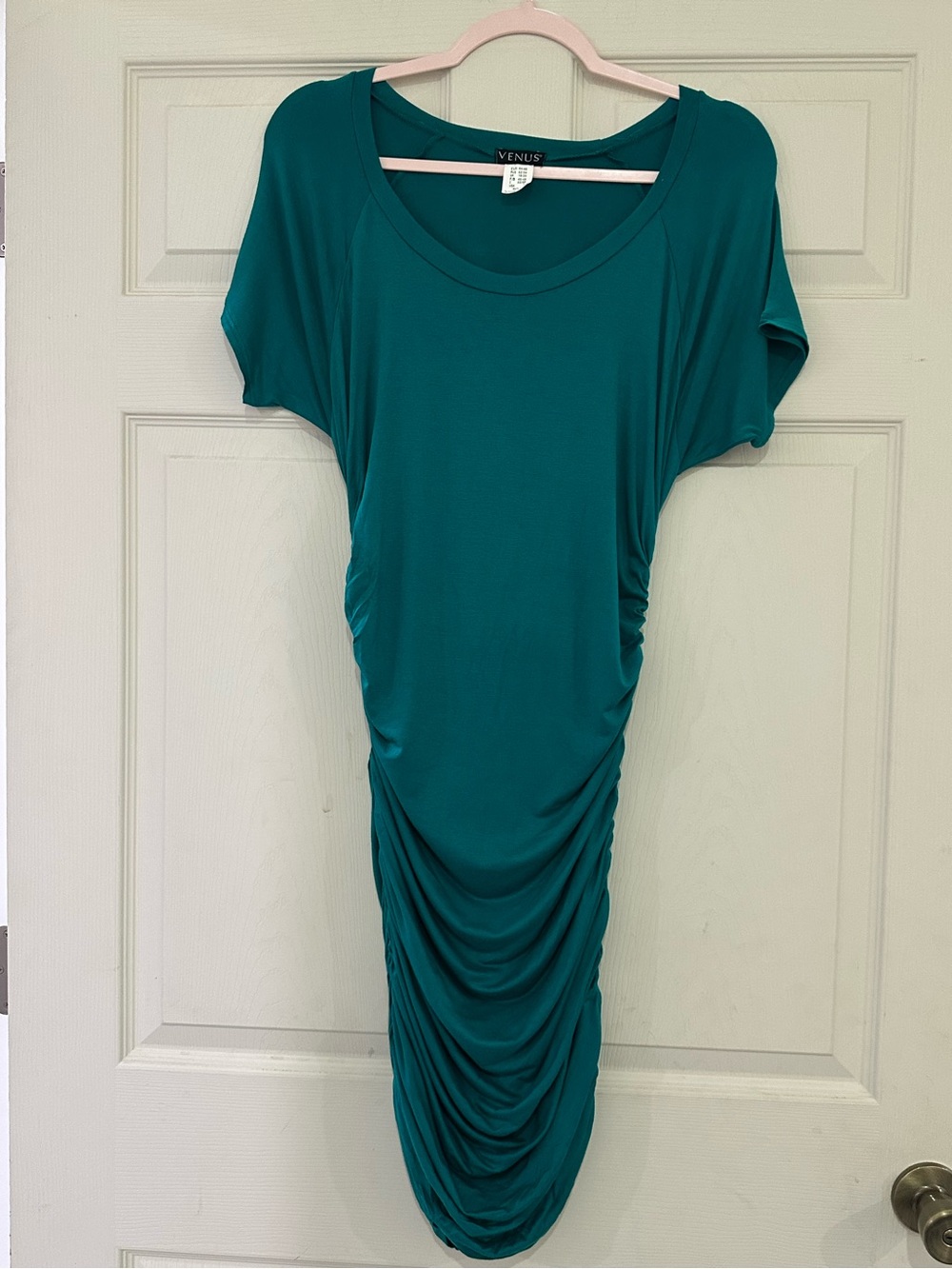 VENUS Teal Ruched Midi Dress